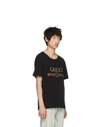 schwarzes bedrucktes T-Shirt mit einem Rundhalsausschnitt von Gucci