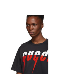 schwarzes bedrucktes T-Shirt mit einem Rundhalsausschnitt von Gucci