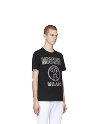 schwarzes bedrucktes T-Shirt mit einem Rundhalsausschnitt von Moschino