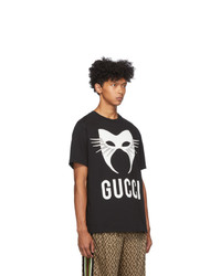 schwarzes bedrucktes T-Shirt mit einem Rundhalsausschnitt von Gucci