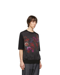 schwarzes bedrucktes T-Shirt mit einem Rundhalsausschnitt von Dries Van Noten