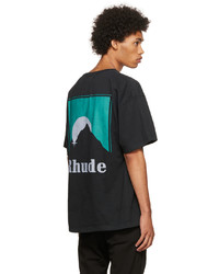 schwarzes bedrucktes T-Shirt mit einem Rundhalsausschnitt von Rhude