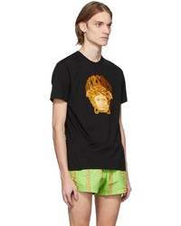 schwarzes bedrucktes T-Shirt mit einem Rundhalsausschnitt von Versace