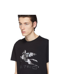 schwarzes bedrucktes T-Shirt mit einem Rundhalsausschnitt von Etro