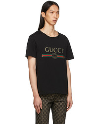 schwarzes bedrucktes T-Shirt mit einem Rundhalsausschnitt von Gucci