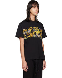 schwarzes bedrucktes T-Shirt mit einem Rundhalsausschnitt von VERSACE JEANS COUTURE