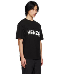 schwarzes bedrucktes T-Shirt mit einem Rundhalsausschnitt von Kenzo