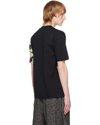 schwarzes bedrucktes T-Shirt mit einem Rundhalsausschnitt von Dries Van Noten