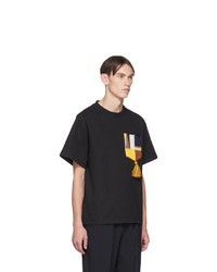 schwarzes bedrucktes T-Shirt mit einem Rundhalsausschnitt von Jil Sander