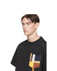 schwarzes bedrucktes T-Shirt mit einem Rundhalsausschnitt von Jil Sander