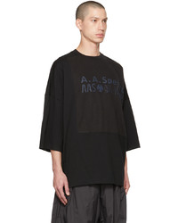 schwarzes bedrucktes T-Shirt mit einem Rundhalsausschnitt von A. A. Spectrum