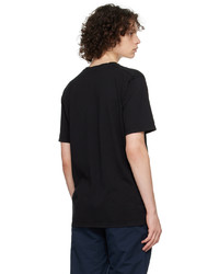 schwarzes bedrucktes T-Shirt mit einem Rundhalsausschnitt von Universal Works