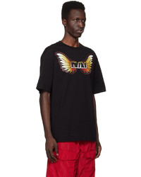 schwarzes bedrucktes T-Shirt mit einem Rundhalsausschnitt von Dries Van Noten