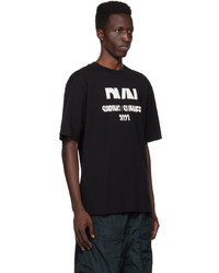 schwarzes bedrucktes T-Shirt mit einem Rundhalsausschnitt von Dries Van Noten