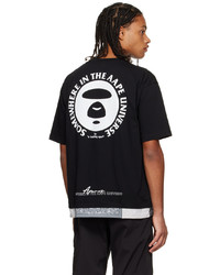 schwarzes bedrucktes T-Shirt mit einem Rundhalsausschnitt von AAPE BY A BATHING APE