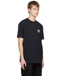 schwarzes bedrucktes T-Shirt mit einem Rundhalsausschnitt von Raf Simons