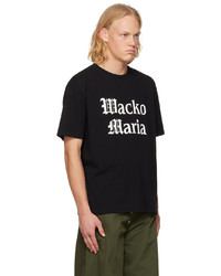 schwarzes bedrucktes T-Shirt mit einem Rundhalsausschnitt von Wacko Maria