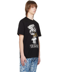 schwarzes bedrucktes T-Shirt mit einem Rundhalsausschnitt von Versace