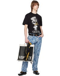 schwarzes bedrucktes T-Shirt mit einem Rundhalsausschnitt von Versace