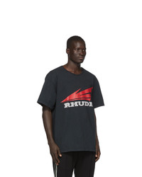 schwarzes bedrucktes T-Shirt mit einem Rundhalsausschnitt von Rhude