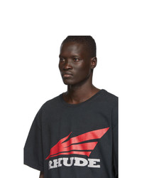 schwarzes bedrucktes T-Shirt mit einem Rundhalsausschnitt von Rhude