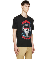 schwarzes bedrucktes T-Shirt mit einem Rundhalsausschnitt von DSQUARED2