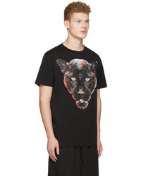 schwarzes bedrucktes T-Shirt mit einem Rundhalsausschnitt von Marcelo Burlon County of Milan