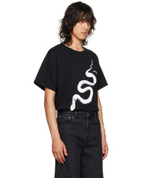 schwarzes bedrucktes T-Shirt mit einem Rundhalsausschnitt von LU'U DAN