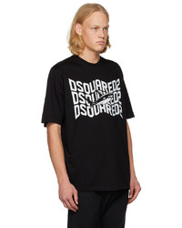 schwarzes bedrucktes T-Shirt mit einem Rundhalsausschnitt von DSQUARED2