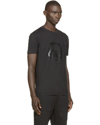 schwarzes bedrucktes T-Shirt mit einem Rundhalsausschnitt von Markus Lupfer