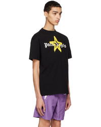 schwarzes bedrucktes T-Shirt mit einem Rundhalsausschnitt von Palm Angels