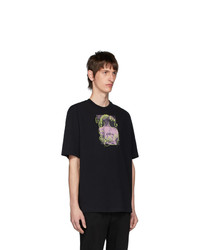 schwarzes bedrucktes T-Shirt mit einem Rundhalsausschnitt von Acne Studios