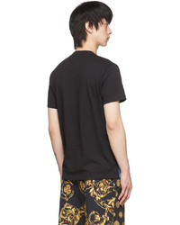 schwarzes bedrucktes T-Shirt mit einem Rundhalsausschnitt von VERSACE JEANS COUTURE