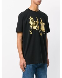 schwarzes bedrucktes T-Shirt mit einem Rundhalsausschnitt von Palm Angels