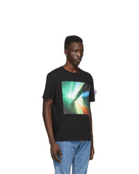 schwarzes bedrucktes T-Shirt mit einem Rundhalsausschnitt von Raf Simons