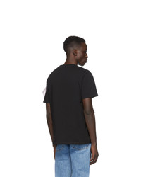 schwarzes bedrucktes T-Shirt mit einem Rundhalsausschnitt von Raf Simons