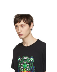 schwarzes bedrucktes T-Shirt mit einem Rundhalsausschnitt von Kenzo