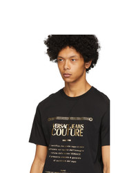 schwarzes bedrucktes T-Shirt mit einem Rundhalsausschnitt von VERSACE JEANS COUTURE