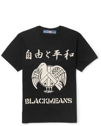 schwarzes bedrucktes T-Shirt mit einem Rundhalsausschnitt von Blackmeans