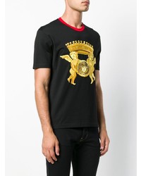 schwarzes bedrucktes T-Shirt mit einem Rundhalsausschnitt von Versace