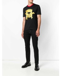 schwarzes bedrucktes T-Shirt mit einem Rundhalsausschnitt von Versace