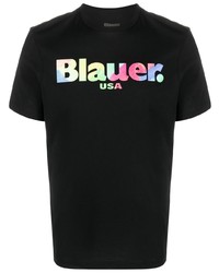 schwarzes bedrucktes T-Shirt mit einem Rundhalsausschnitt von Blauer