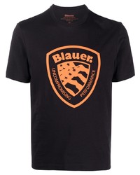schwarzes bedrucktes T-Shirt mit einem Rundhalsausschnitt von Blauer