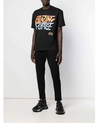 schwarzes bedrucktes T-Shirt mit einem Rundhalsausschnitt von McQ Alexander McQueen