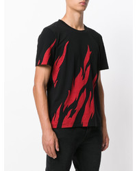 schwarzes bedrucktes T-Shirt mit einem Rundhalsausschnitt von Saint Laurent