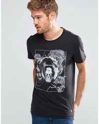 schwarzes bedrucktes T-Shirt mit einem Rundhalsausschnitt von Blend of America