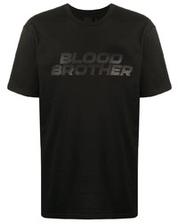 schwarzes bedrucktes T-Shirt mit einem Rundhalsausschnitt von Blood Brother