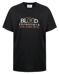 schwarzes bedrucktes T-Shirt mit einem Rundhalsausschnitt von Blood Brother