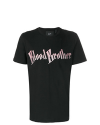 schwarzes bedrucktes T-Shirt mit einem Rundhalsausschnitt von Blood Brother