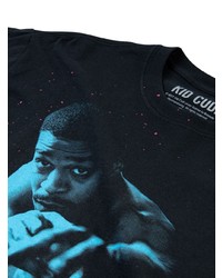 schwarzes bedrucktes T-Shirt mit einem Rundhalsausschnitt von Kid Cudi